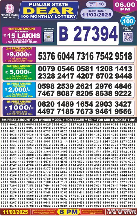 Punjab Dear 100 Monthly Lottery Results 13.8.24 .